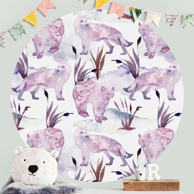 Self-adhesive round wallpaper - Watercolour Foxes With Bear