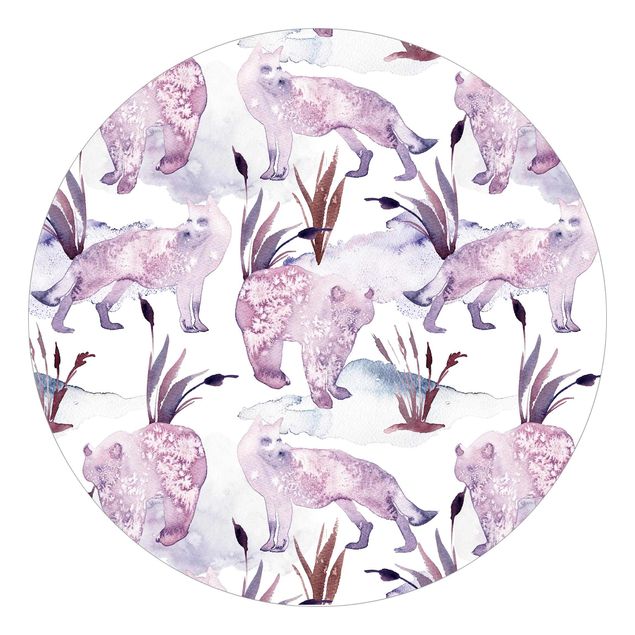 Self-adhesive round wallpaper - Watercolour Foxes With Bear