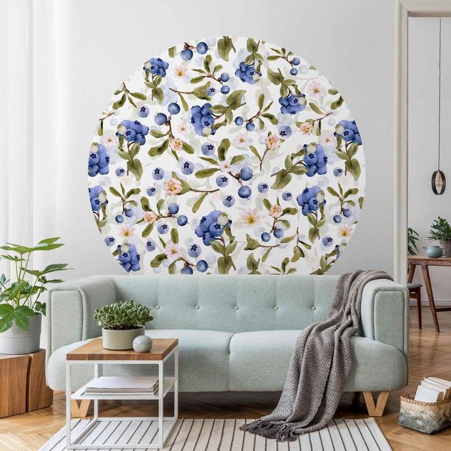 Self-adhesive round wallpaper - Watercolour Blueberries