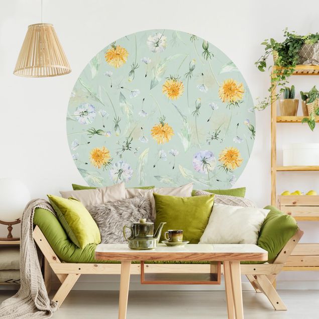 Self-adhesive round wallpaper - Watercolour Dandelion
