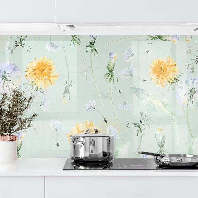 Kitchen wall cladding - Watercolour Dandelion