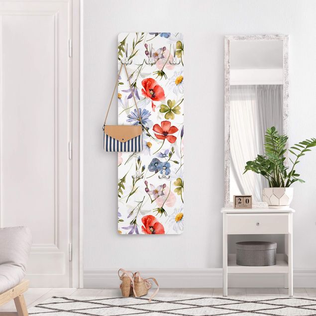 Coat rack modern - Watercolour Poppy With Cloverleaf