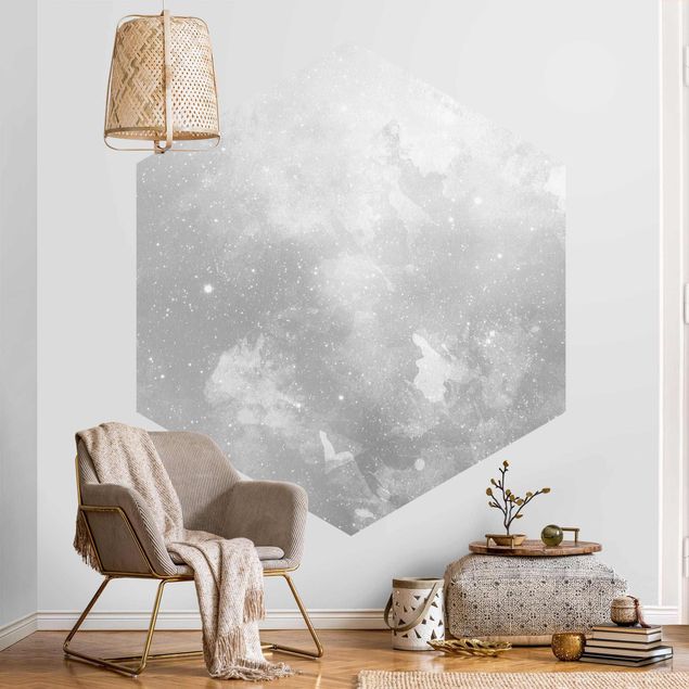 Self-adhesive hexagonal pattern wallpaper - Watercolour Grey Galaxy
