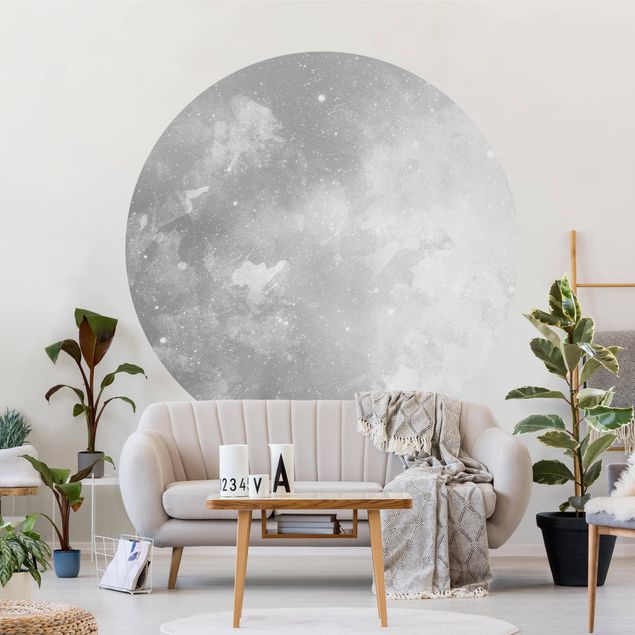 Self-adhesive round wallpaper - Watercolour Grey Galaxy