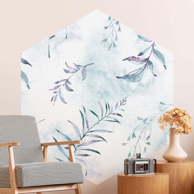 Wallpapers Watercolour Branches In Mint Blue
