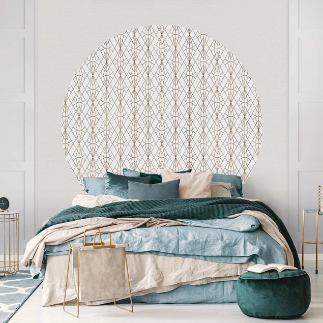 Self-adhesive round wallpaper - Art Deco Diamond Pattern In Gold XXL