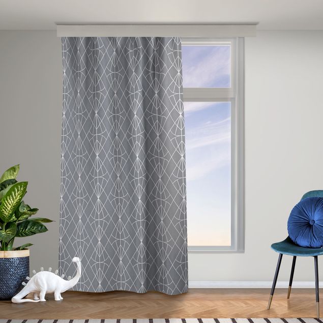 Modern Curtains Art Deco Diamond Pattern In Front Of Gray XXL