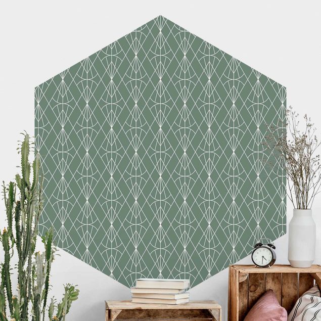 Hexagonal wallpapers Art Deco Diamond Pattern In Front Of Green XXL