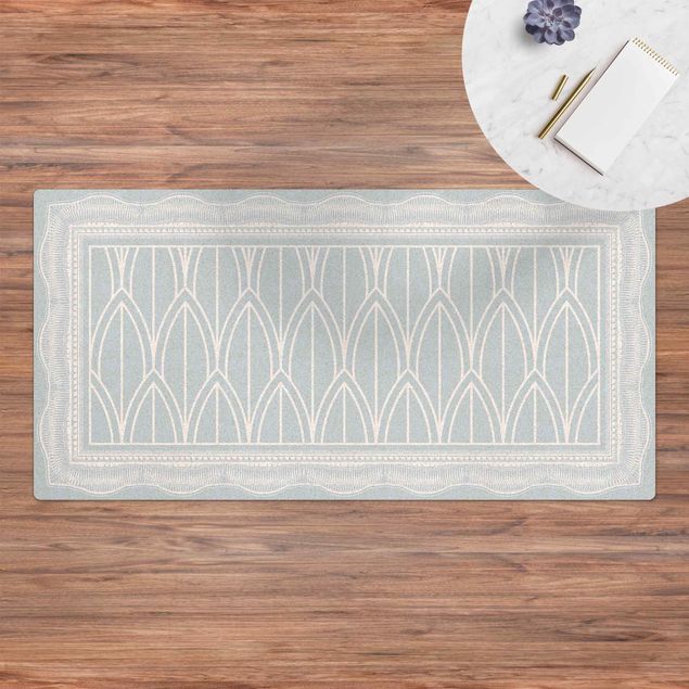 kitchen runner rugs Art Deco Feather Pattern With Border