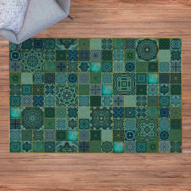 rug tile pattern Art Deco Tiles Green Marble With Golden Shimmer