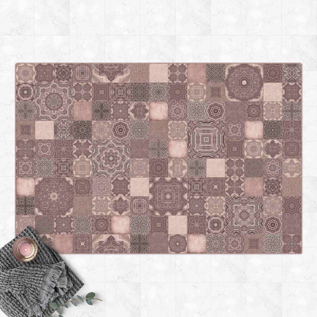 tile effect rug Art Deco Tiles Pink Marble With Shimmer