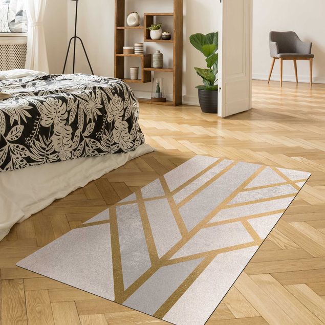 abstract area rug Art Deco Geometry White Gold