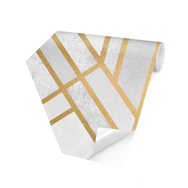 Self-adhesive hexagonal pattern wallpaper - Art Deco Geometry White Gold