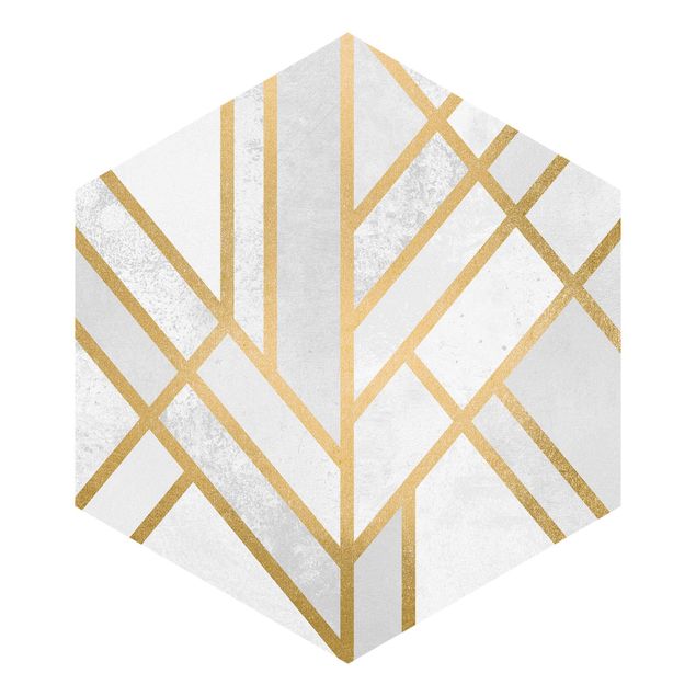 Self-adhesive hexagonal pattern wallpaper - Art Deco Geometry White Gold