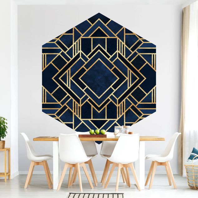 Self-adhesive hexagonal pattern wallpaper - Art Deco Gold