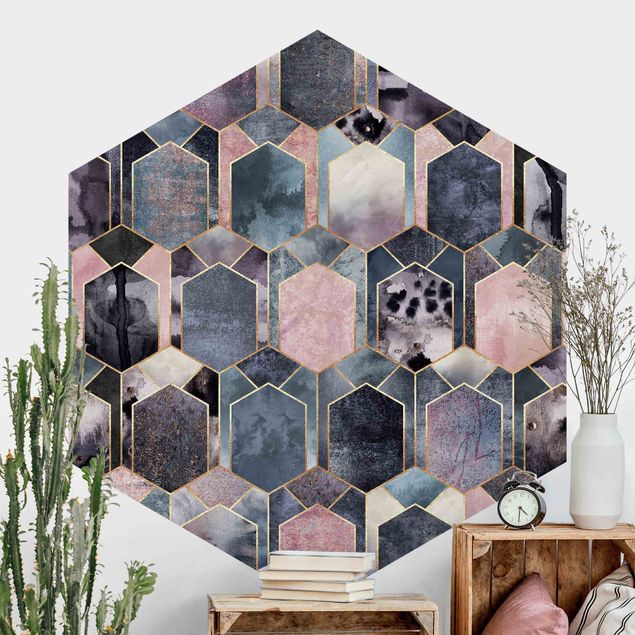 Hexagonal wallpapers Art Deco Marble Gold