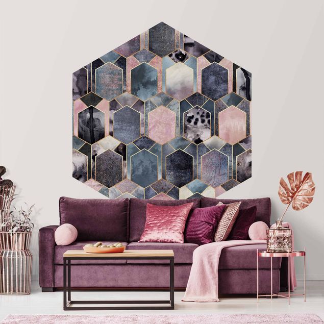 Self-adhesive hexagonal pattern wallpaper - Art Deco Marble Gold