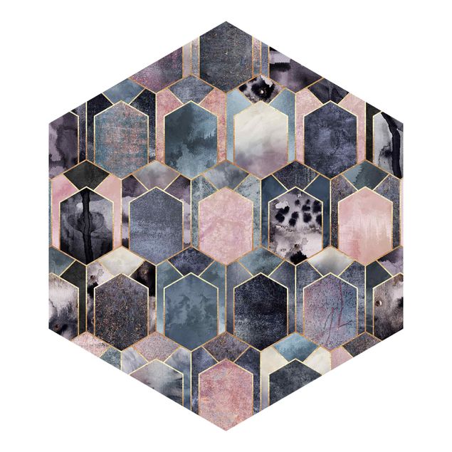 Self-adhesive hexagonal pattern wallpaper - Art Deco Marble Gold