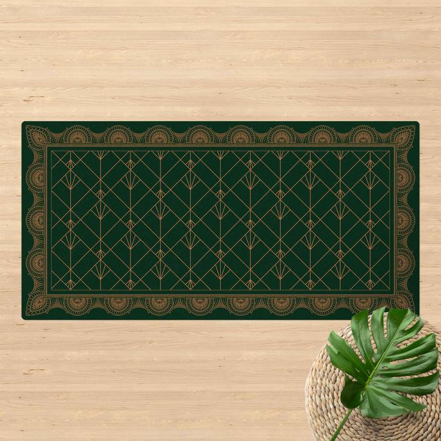 kitchen runner rugs Art Deco Palm With Border