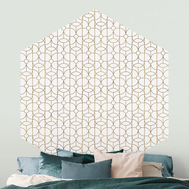 Hexagonal wall mural Art Deco Butterfly Line Pattern XXL
