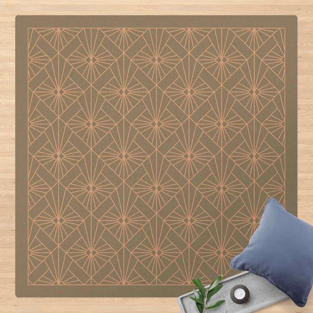 Cork mat - Art Deco Beam Pattern With Frame - Square 1:1