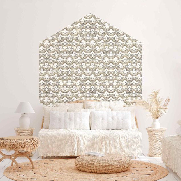 Self-adhesive hexagonal pattern wallpaper - Art Deco Bright Arches Line Pattern XXL
