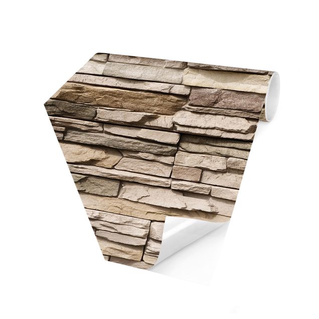 Self-adhesive hexagonal wall mural - Asian Stonewall - Stone Wall From Large Light Coloured Stones