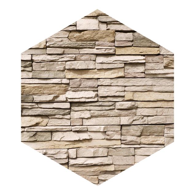 Self-adhesive hexagonal wall mural - Asian Stonewall - Stone Wall From Large Light Coloured Stones