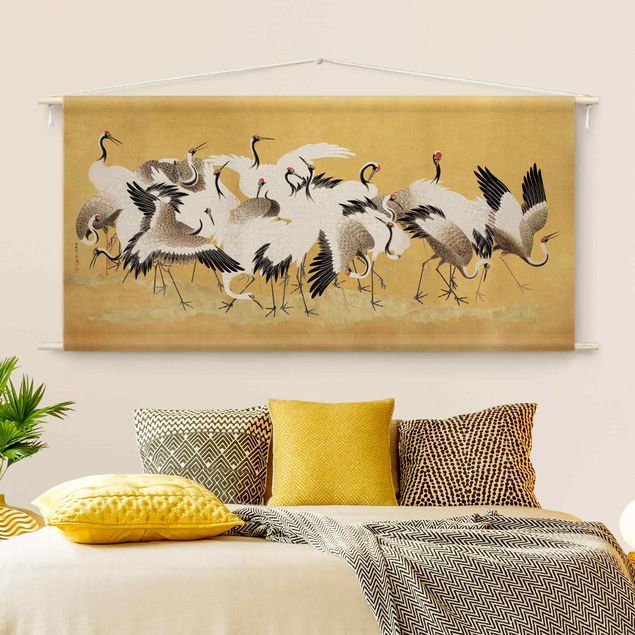 extra large tapestry wall hangings Asian Crane With Gold Look
