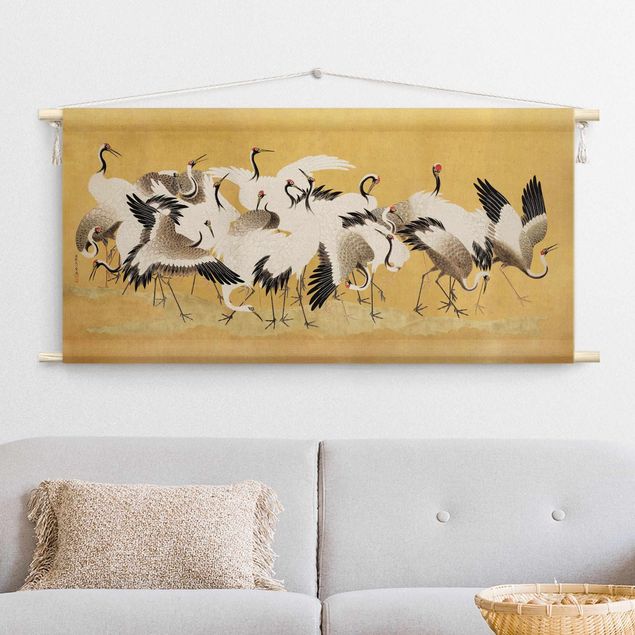 wall hanging decor Asian Crane With Gold Look