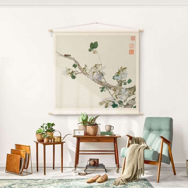 vintage tapestry wall hanging Asian Drawing - Branch With Blossoms