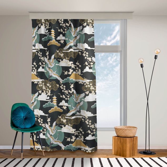 made to measure curtains Asian Pattern With Cranes