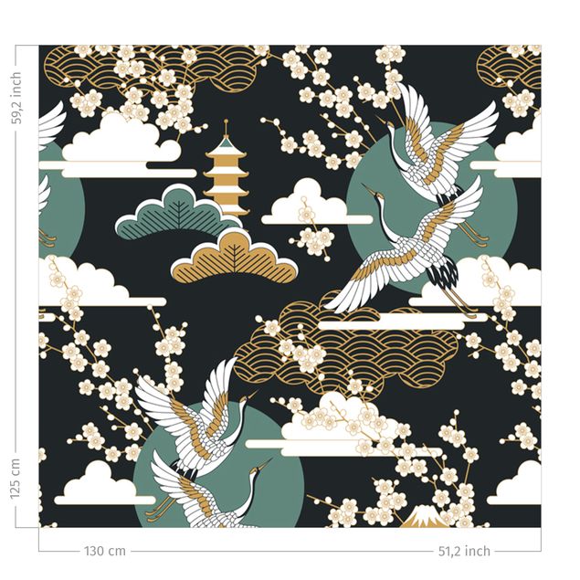 window curtains Asian Pattern With Cranes