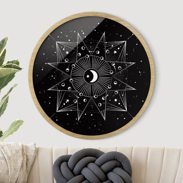Framed prints round Astrology Moon Magic Black