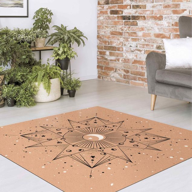 Cork mat - Astrology Moon Magic Black And White - Square 1:1