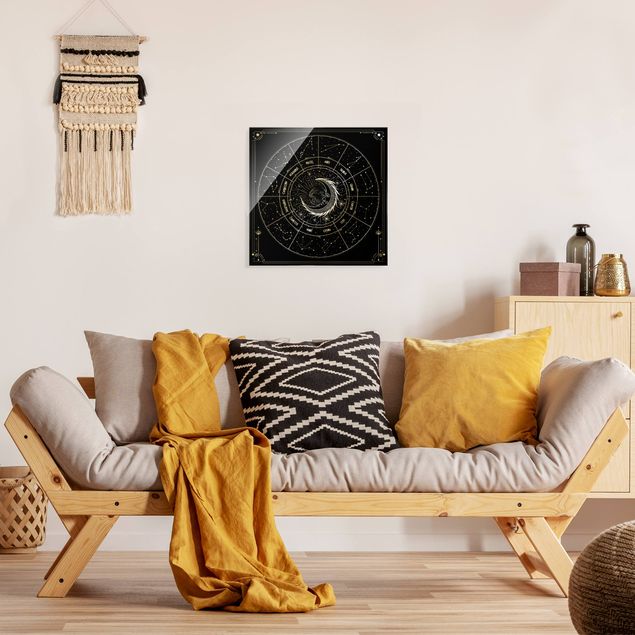 Glass print - Astrology Moon And Zodiac Signs Black - Square