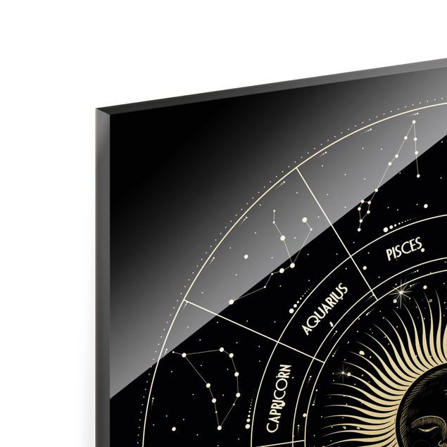 Glass print - Astrology Zodiac Sign In A Sun Circle Black - Square