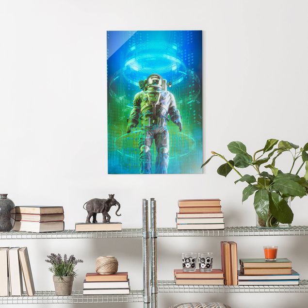 Glass print - Astronaut In A Cone Of Light
