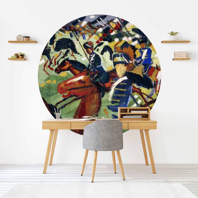 Self-adhesive round wallpaper - August Macke - Hussars On A Sortie