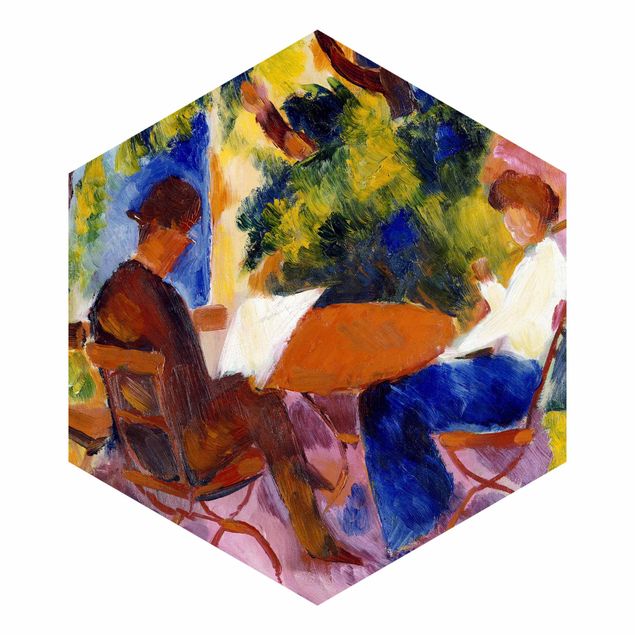 Self-adhesive hexagonal pattern wallpaper - August Macke - Couple At The Garden Table