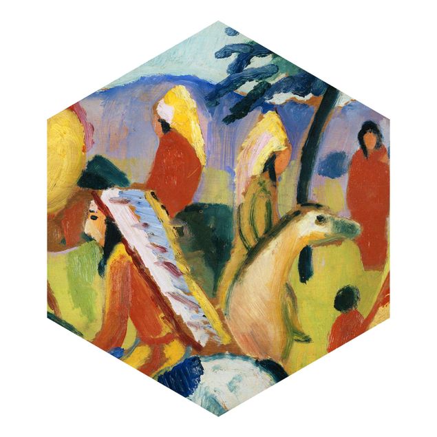 Self-adhesive hexagonal pattern wallpaper - August Macke - Riding Indians At The Tent