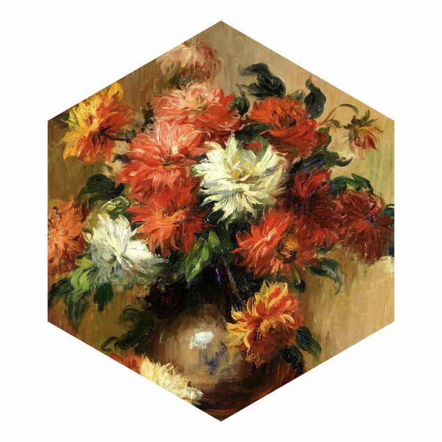 Self-adhesive hexagonal pattern wallpaper - Auguste Renoir - Still Life With Dahlias