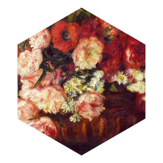 Self-adhesive hexagonal pattern wallpaper - Auguste Renoir - Still Life With Peonies