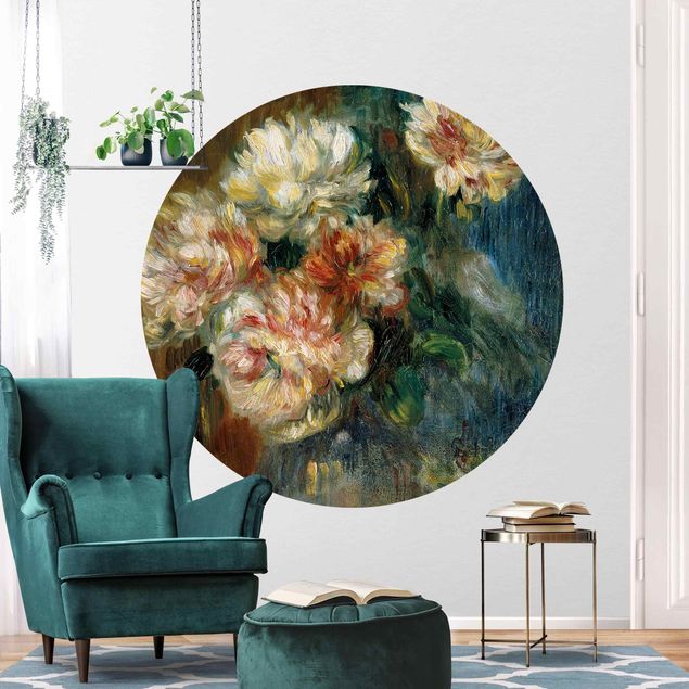 Self-adhesive round wallpaper - Auguste Renoir - Vase of Peonies