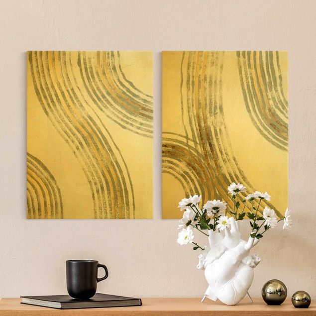 Print on canvas - Radiating Waves Gold Set
