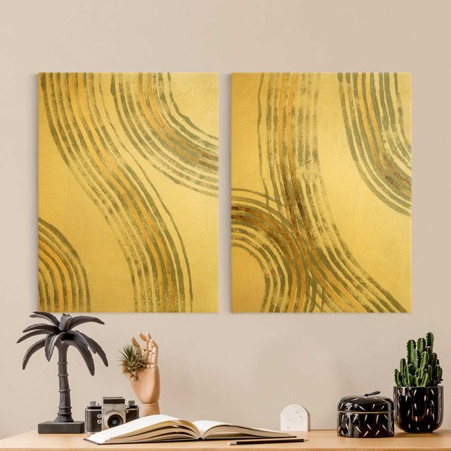 Print on canvas - Radiating Waves Gold Set