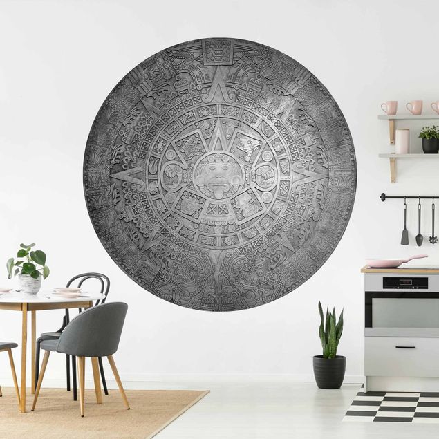 Self-adhesive round wallpaper - Aztec Ornamentation In A Circle Black And White