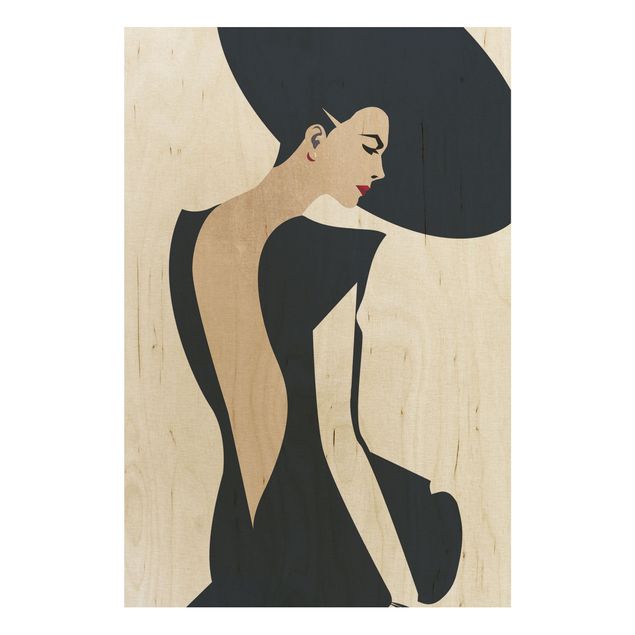 Print on wood - Lady With Hat Dark Blue
