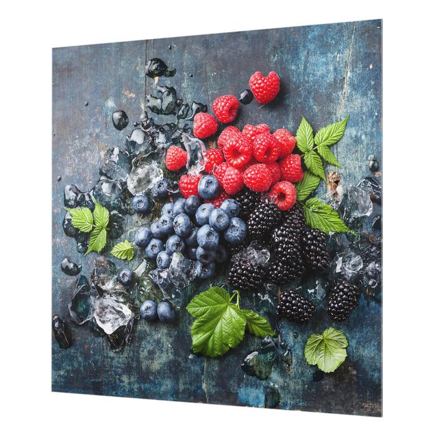 Glass Splashback - Berry Mix With Ice Cubes Wood - Square 1:1
