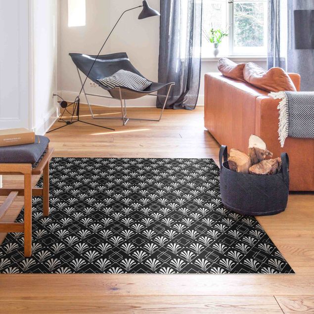 Outdoor rugs Glitter Look With Art Deko Pattern On Black